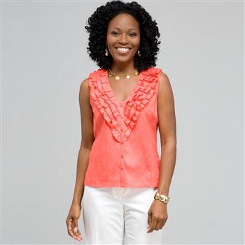 Ruffle Sleeveless Shirt, Coral Sun, large