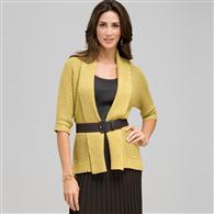 Novelty Stitch Belted Cardigan, Fennel, medium
