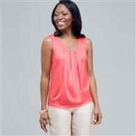 Sleeveless Pleated Top., New Coral, medium