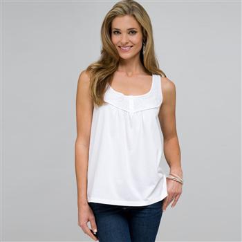 Scoop Neck Tank With Embroidery, White, large