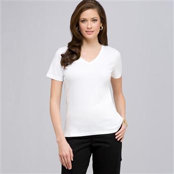 Short Sleeve V-Neck Tee, White, large