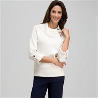 3/4 Sleeve Cowl Neck Top, Sugar, medium