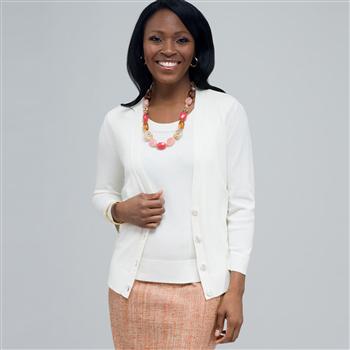 Ribbed Cardigan., Ivory, large