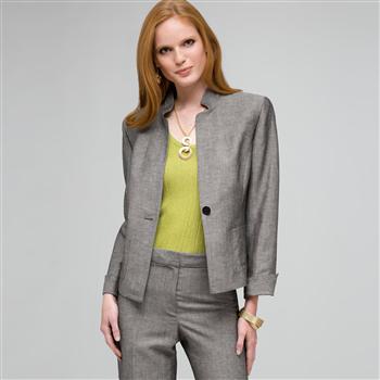 Washable Linen 2 Pocket Jacket, Black & White, large